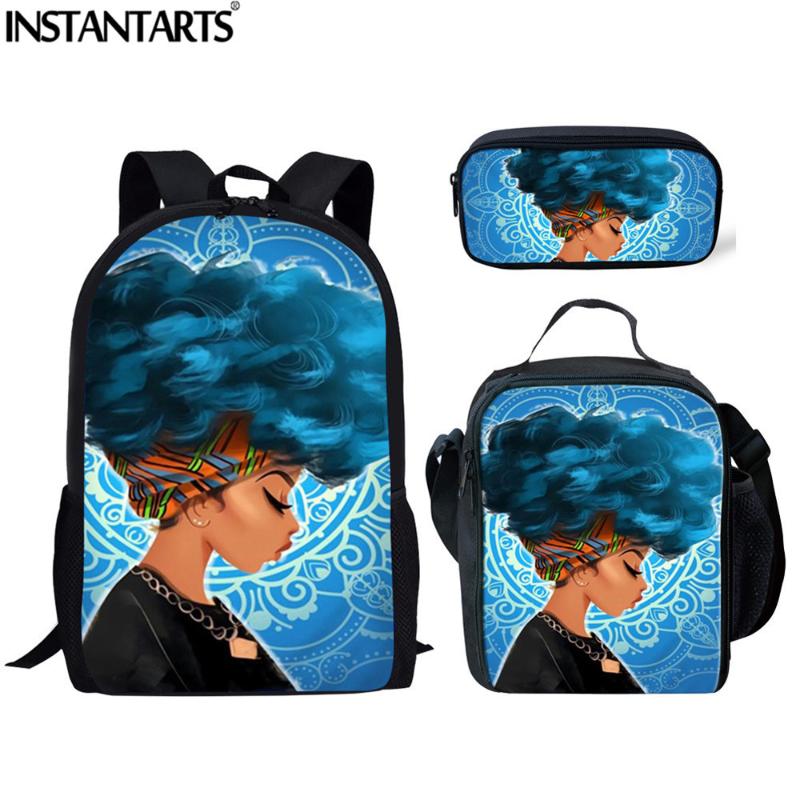 

School Bags INSTANTARTS Backpack For Girls Black Art African Print Children Bagpack 3set Primary Bookbags Teenager