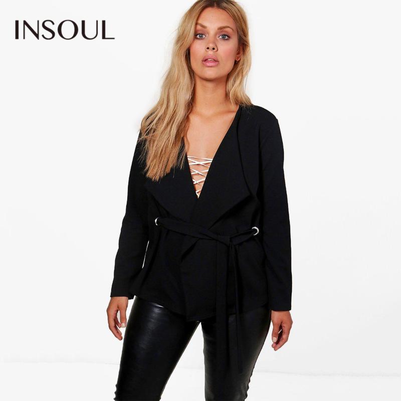 

Women's Suits & Blazers INSOUL 2021 Plus Size Solid Sexy V-neck Women Lace Up Female Clothing Office Lady Black And White Big Coats