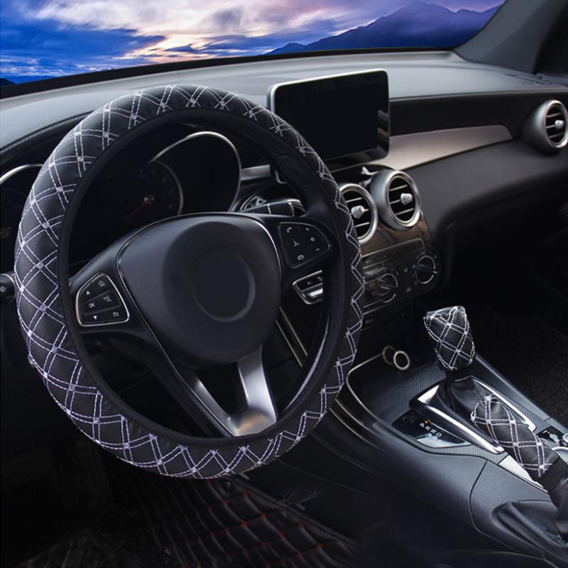 

Steering Wheel Covers Universal 38cm Leather Car Cover Interior Protection Black Car-styling Accessories