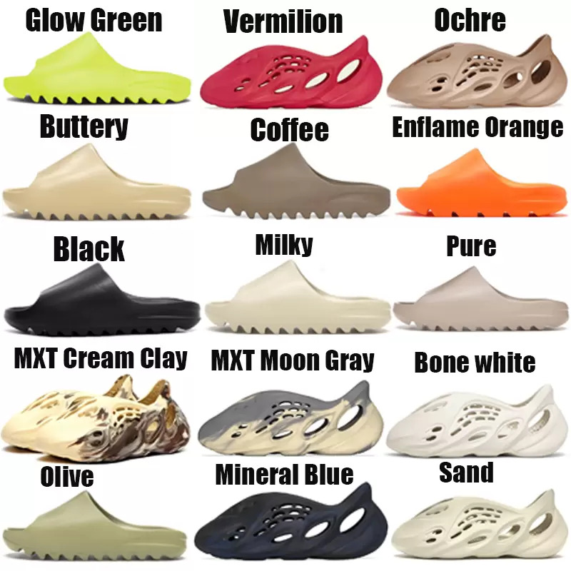 

Top Quality new Slides Graffiti Bone Resin Desert Sandy Rubber Slippers Buttery Olive Mineral Blue Summer Brown Flat Men Women Beach Foam Runner, Enflame orange 36-47