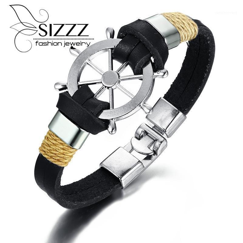 

Alloy Leather Steering Wheel Hand Strap Black/brown Color Trendy Bracelet Wholesale For Men Bangle