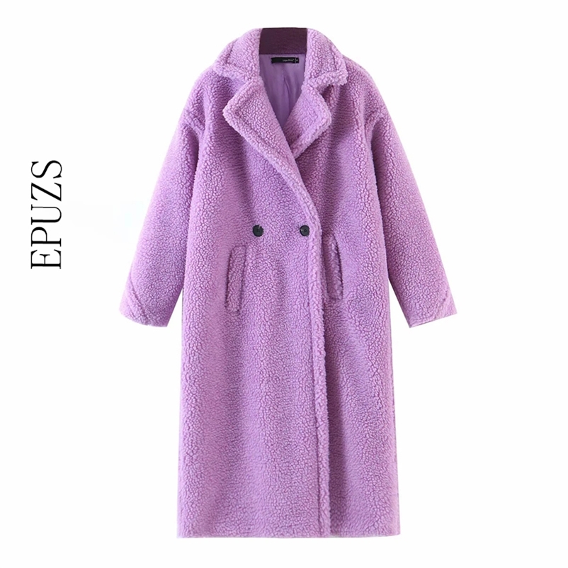 

Winter purple Faux Fur Coats women warm lambwool jacket casual thick teddy coat fashion female 210521
