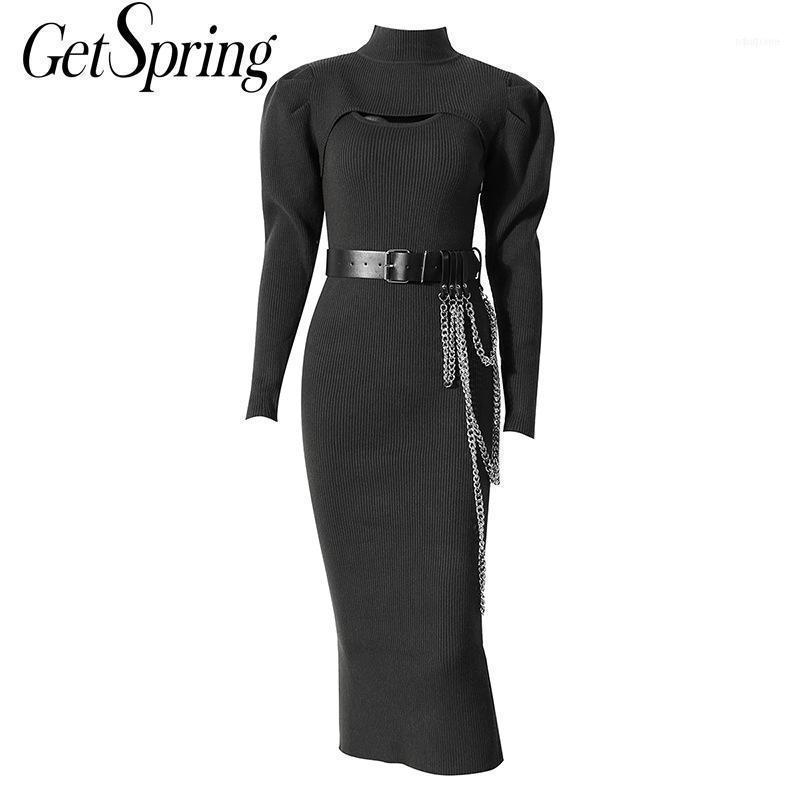 

Getspring Women Set Sweater Dress Sets Puff Sleeve Short Turtleneck Sleeveless Dresses 2021 Fashion1, Gray