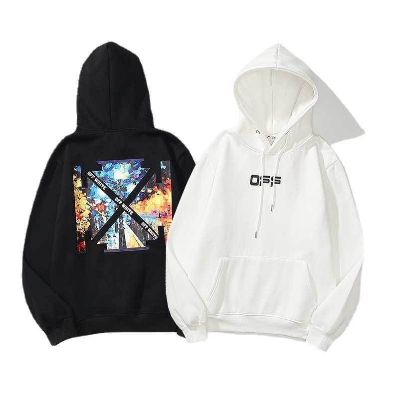 

hoodiesAutumn winter new fashion br off color arrow printing hooded Pullover Terry men's and women's casual sweater, 91 white