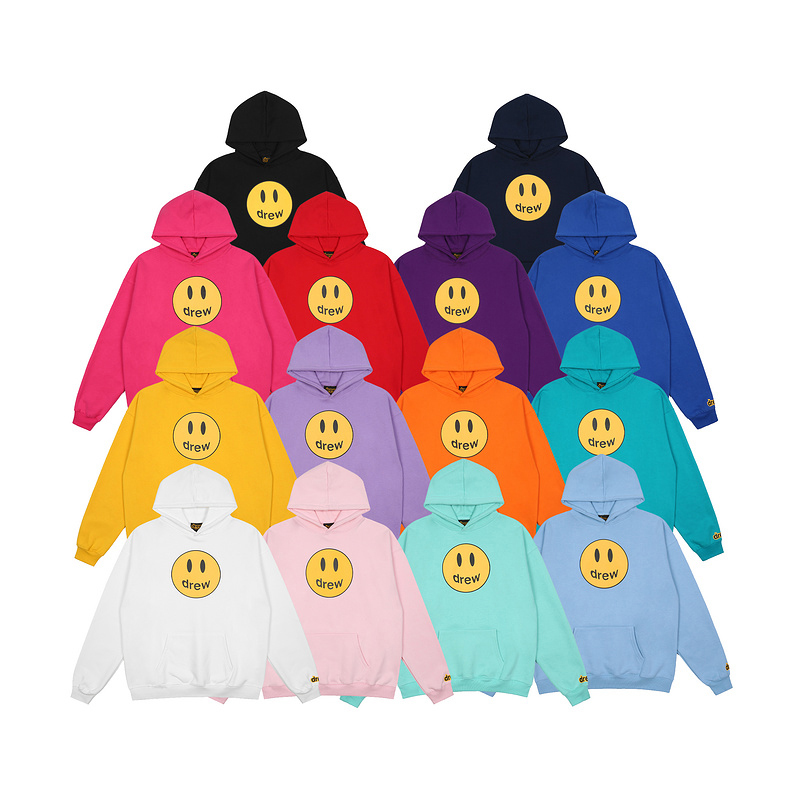 

drewhouse drew house hoody man plus size hooded winter fleece oversized streetwear sweatshirts hoodies high sreet couple hip hop rap jogger, Black