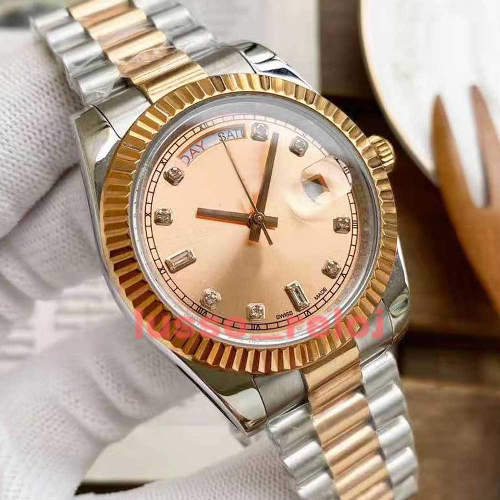 

2021 Classic Men Mens Rosegold DAYDATE 2 Iced Out Blue Automatic Watches Mechanical Movement Diamond Watch, Slivery;brown