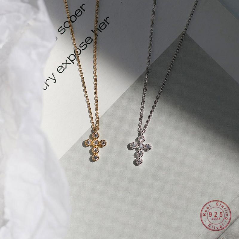 

Other 925 Sterling Silver Simple PavÃ© Crystal Cross Pendant Necklace Women Classic Temperament Wedding Party Jewelry Girlfriend Gift