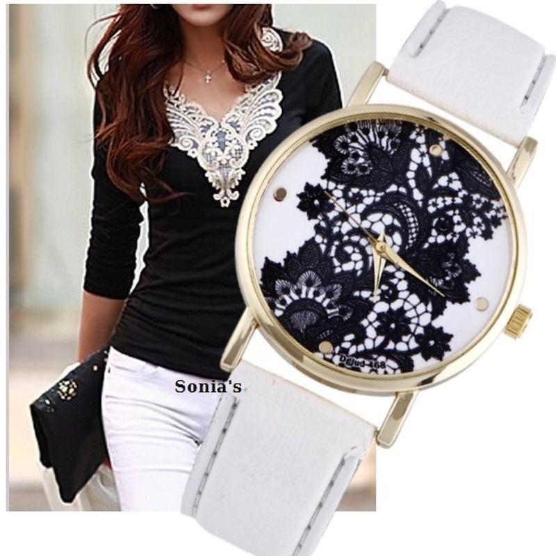 

Wristwatches Gnova Brand Black Lacework Minimalist Woman Geneva Style Watch PU Leather Casual Dress Wristwatch Vintage Fashion A583, Brown