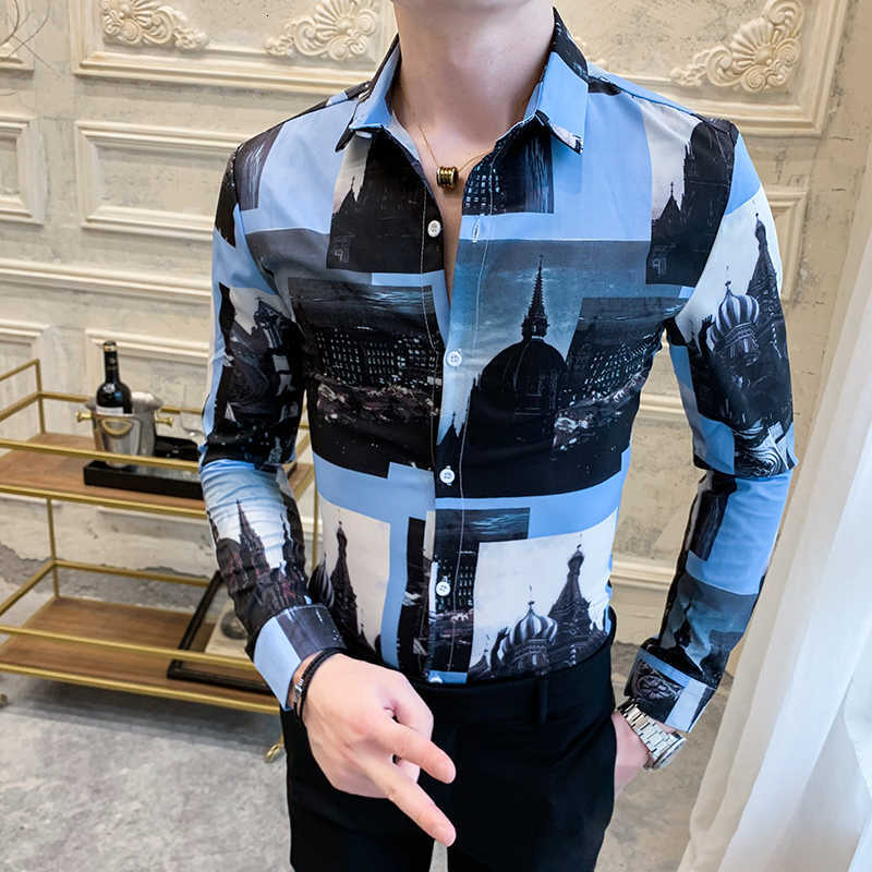

Designer Men Shirt Casual Slim Fit Long Sleeve Shirts Fashion Night Club Party Streetwear Social Shirt Chemise Homme 210527, White