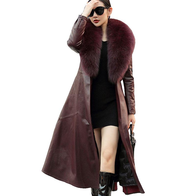 

Women's Leather & Faux 2021 Women Winter Coat High-quality Down Jacket Female Mid-length Loose Slim Sheepskin Thick Overcoat OK1296, Black