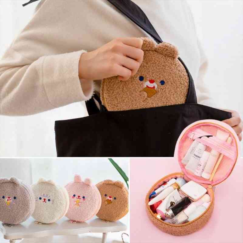 

bentoy girls cosmetic case bag milkjoy women make up cute korea japan storage bags soft bear flannel holder large