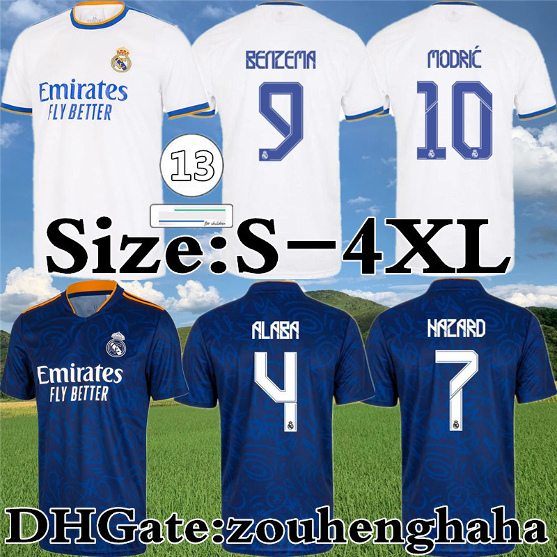 

Real Madrid soccer jersey BENZEMA AWAY Camiseta Hombre Primera Equipación Blanca 2021 22 HAZARD ASENSIO CASEMIRO ALABA VINI JR. ISCO Home Football shirt Kit Size S-4XL, Away +patch
