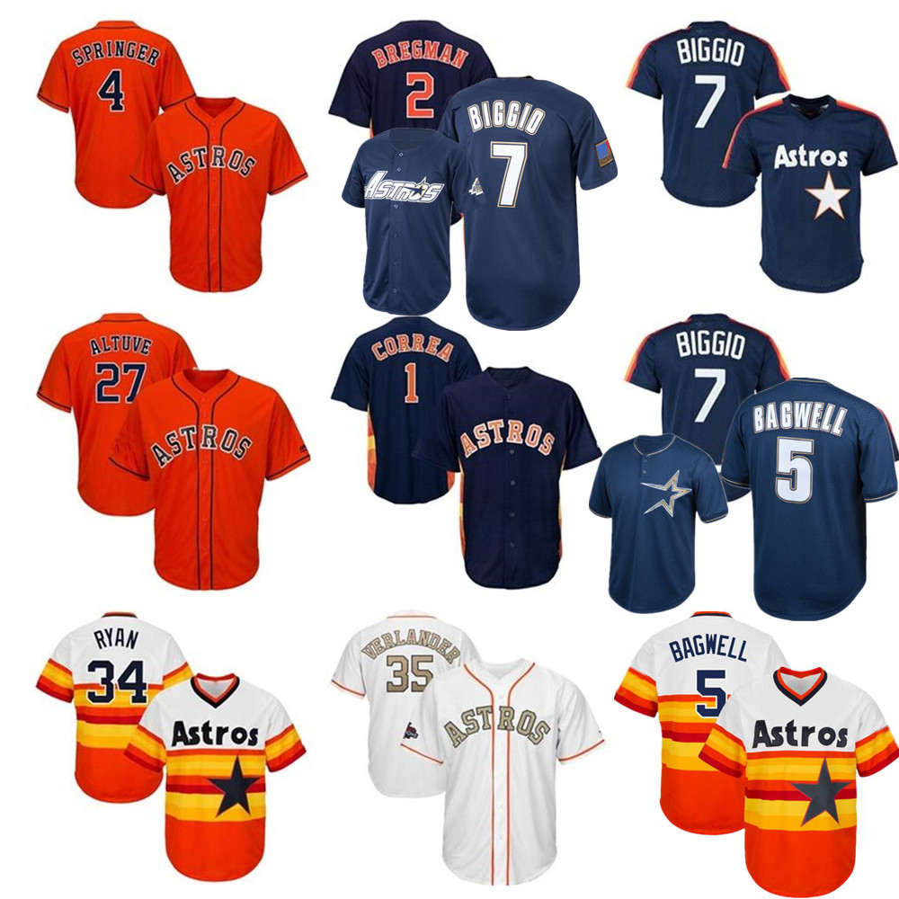 7 Craig Biggio Houston Baseball jersey 4 George Springer 27 Jose Altuve 1 Carlos Correa 2 Alex Bregman 35 Justin Verlander 34 Nolan Ryan 5 J