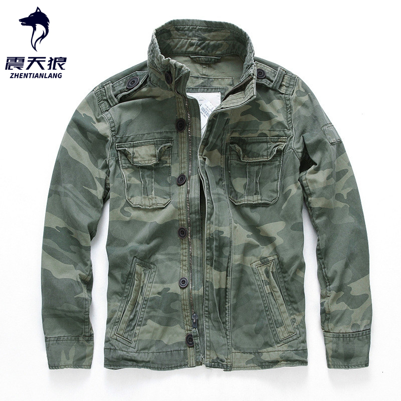 

European size Men Camouflage Combat Jackets Retro Pocket Men's Denim Macket Outwear Army Coats Casual Male Cotton S-2X
