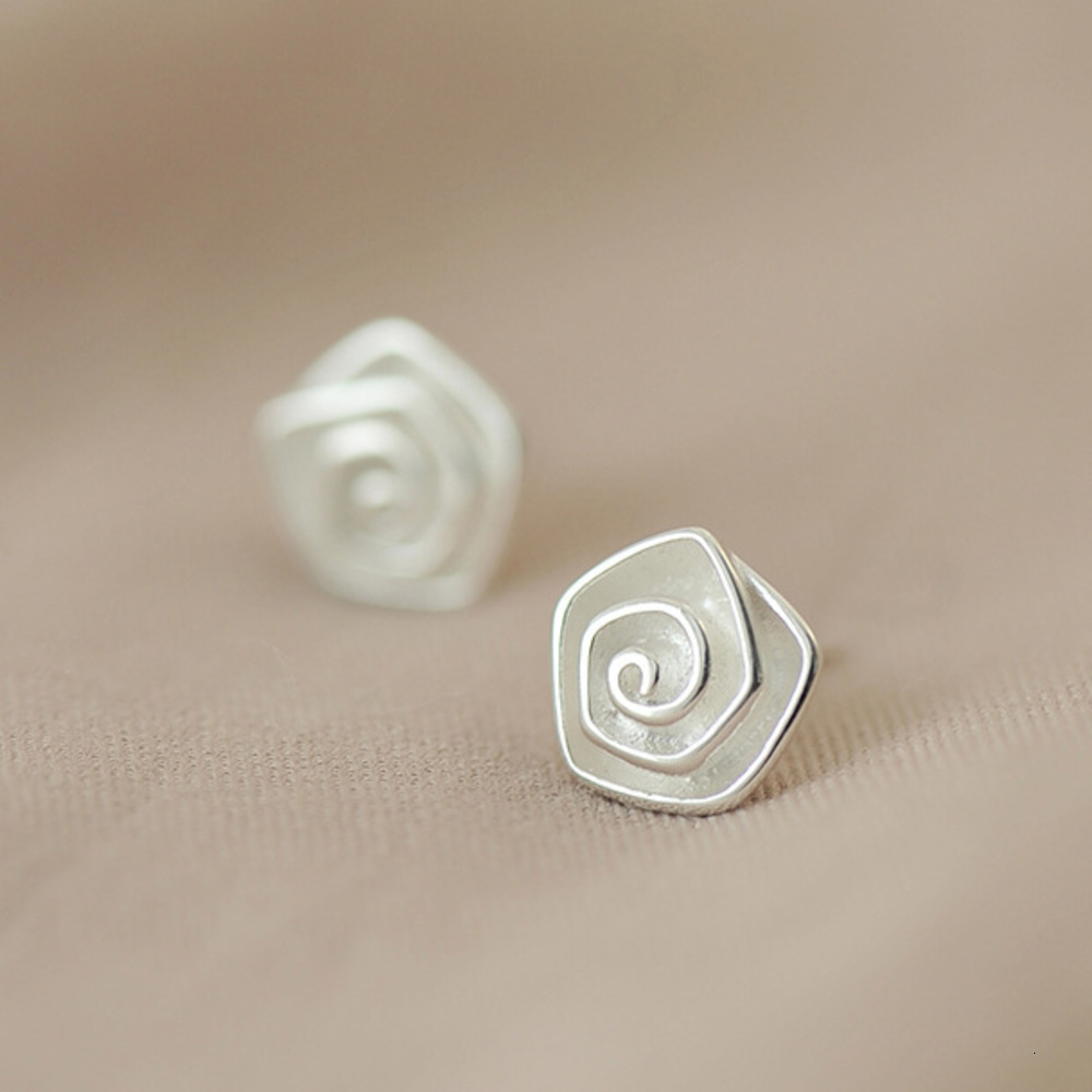 

earrings S925 spiral flower pure silver stud women's Earrings, Golden