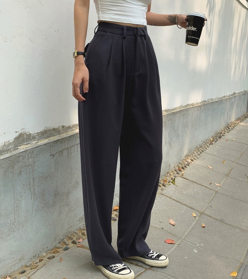 

Women's Pants & Capris 2021 spring and summer will sweep the floor drape suit long straight waist high wide-legged, Dark grey blue spot