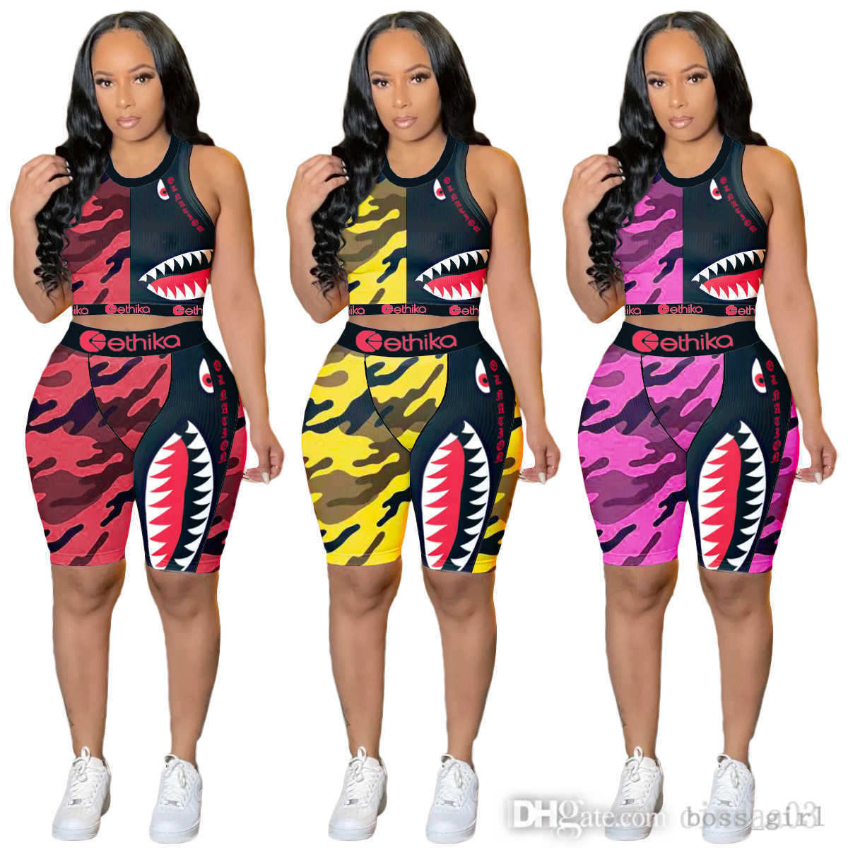 

Women Tracksuits Two Pieces Set Deisgner Ethika International Station Sexy Slim Bikini Suits Print Letter Camouflage Swimsuits Swimwear, Yellow