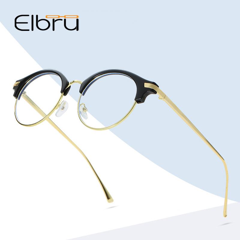 

Fashion Sunglasses Frames Elbru Retro Classic Clear Lens Nerd Eyebrow Glasses Men Women Eyeglasses Anti-blue Light Half Metal Eyewear Frame
