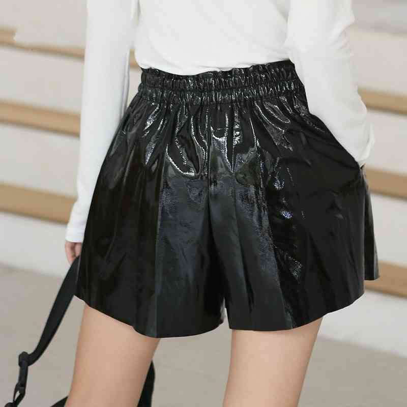 

Spring Winter Women's Leather Shorts Black High Waist Korean Style Plus Size PU Female for 210603, White