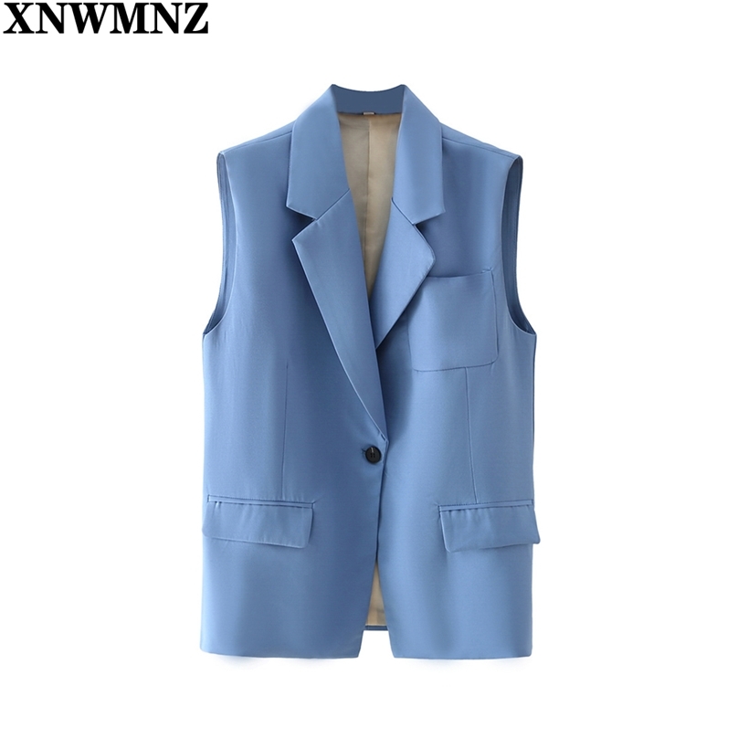 

Women Simply Solid Color Sleeveless Vest Jacket Office Ladies Wear Casual Slim SuitWaist Coat Pocket Outwear Tops 210520, Blue