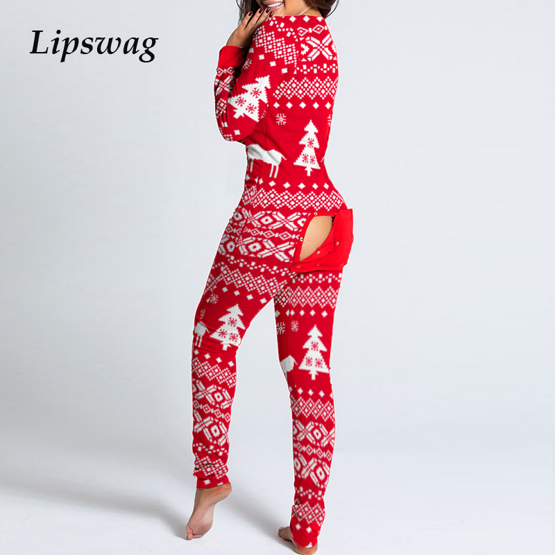 

Fashion Christmas Animal Print Jumpsuit Women Elegant Casual Long Sleeve Button-down Playsuit Sexy Hollow Out Rompers Pajamas, 02 elk