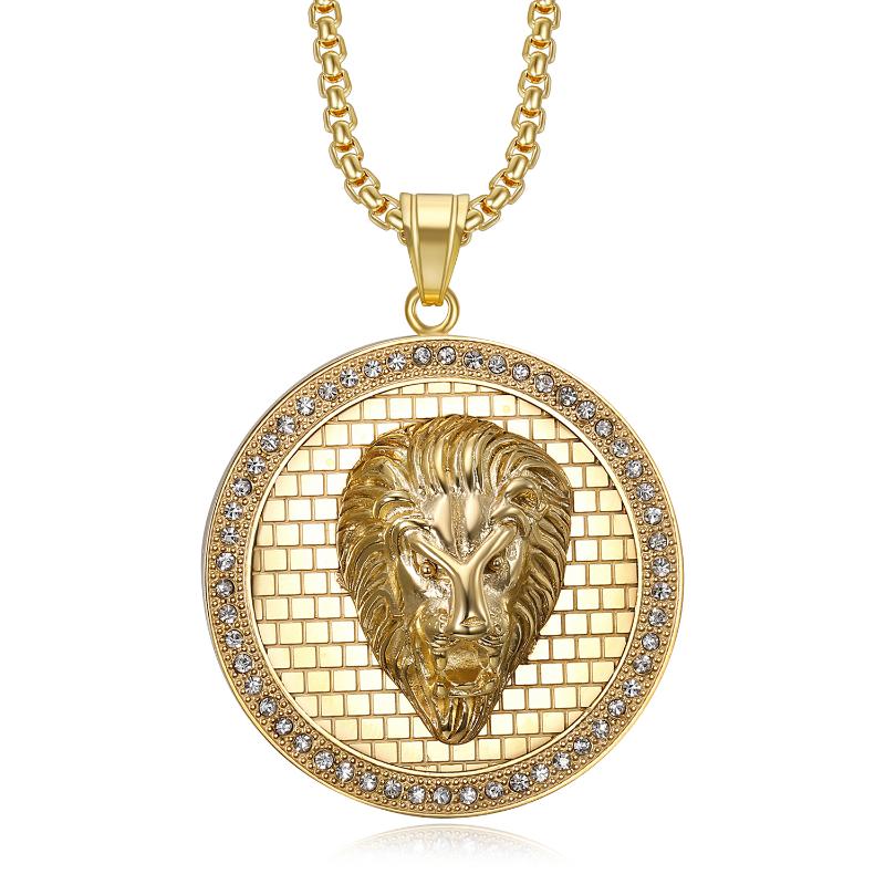 

Pendant Necklaces Luxury Gold Stainless Teel Men Necklace Animal Lion King Head Fashion Punk Hip Hop Party Jewelry, Silver