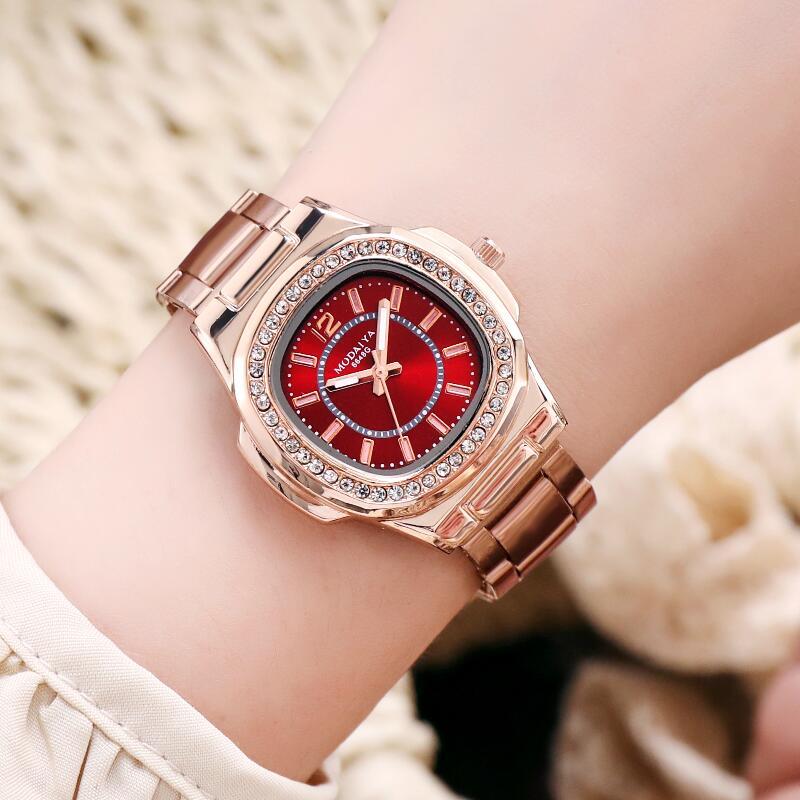 

Wristwatches 2021 Fashion Stainless Stell Women Dress Watches Quartz Colorful Luxury Gold Black Wrist Watch Relogio Feminino Montre, Red