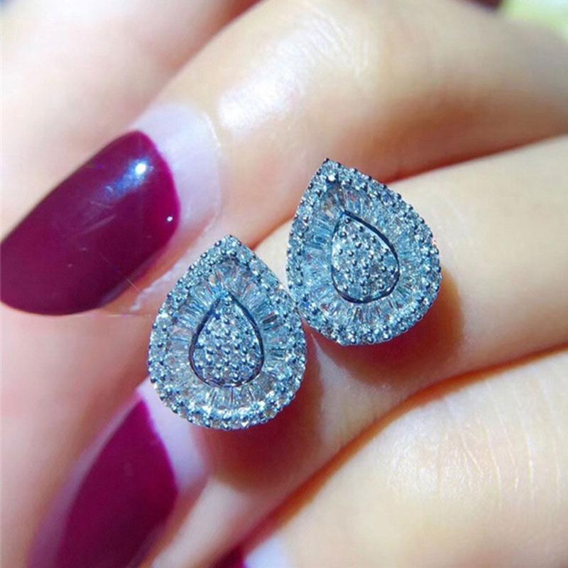 

Stud Silver Color Women Flash Fashion Copper Ear Nails Pear Shaped Inlaid Diamond, Golden;silver
