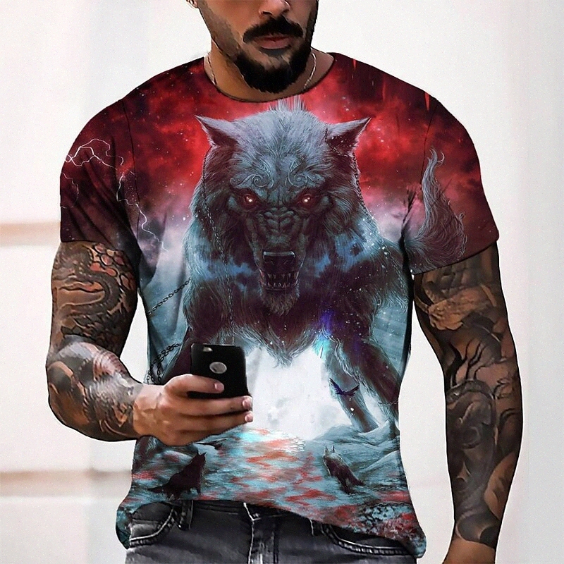 Men's Tee T shirt 3D Print Graphic Round Neck Casual Daily 3D Print Short Sleeve Tops Fashion Designer Cool Comfortable Red f2l0#