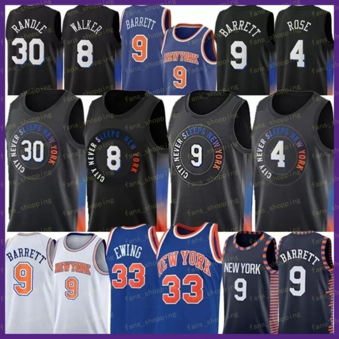 

NEW Julius 30 Randle RJ 9 Barrett Derrick 4 Rose Black Basketball Jersey Patrick 33 Ewing Kemba 8 Walker Men's City Jerseys 75th anniversary Jerseys, As