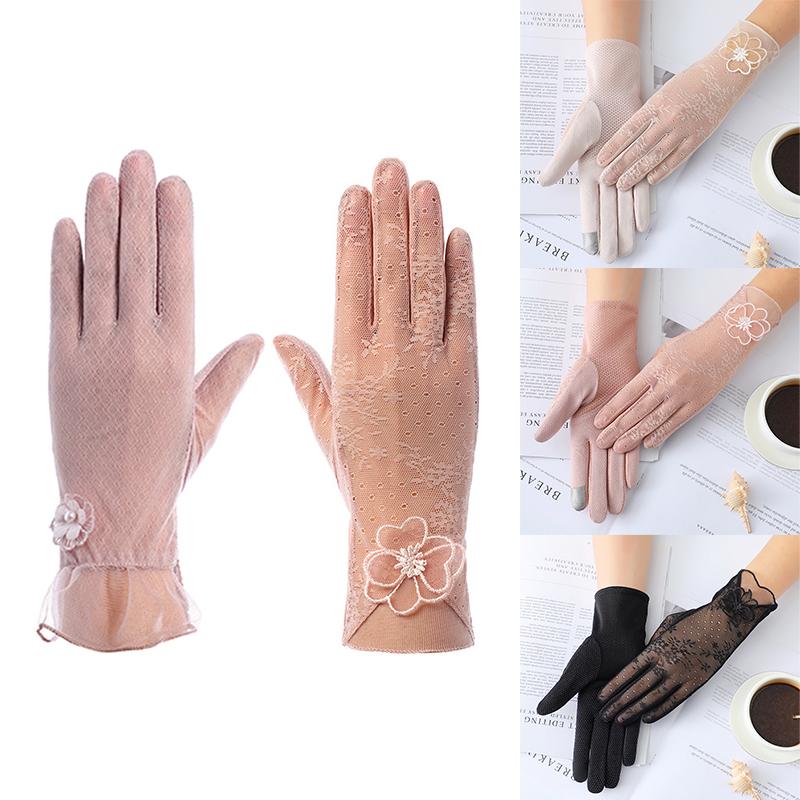 

Five Fingers Gloves 1Pair Women Summer Anti UV Lace Breathable Touch Screen Mitten Outdoor Sun Protection Driving Slip Resistent