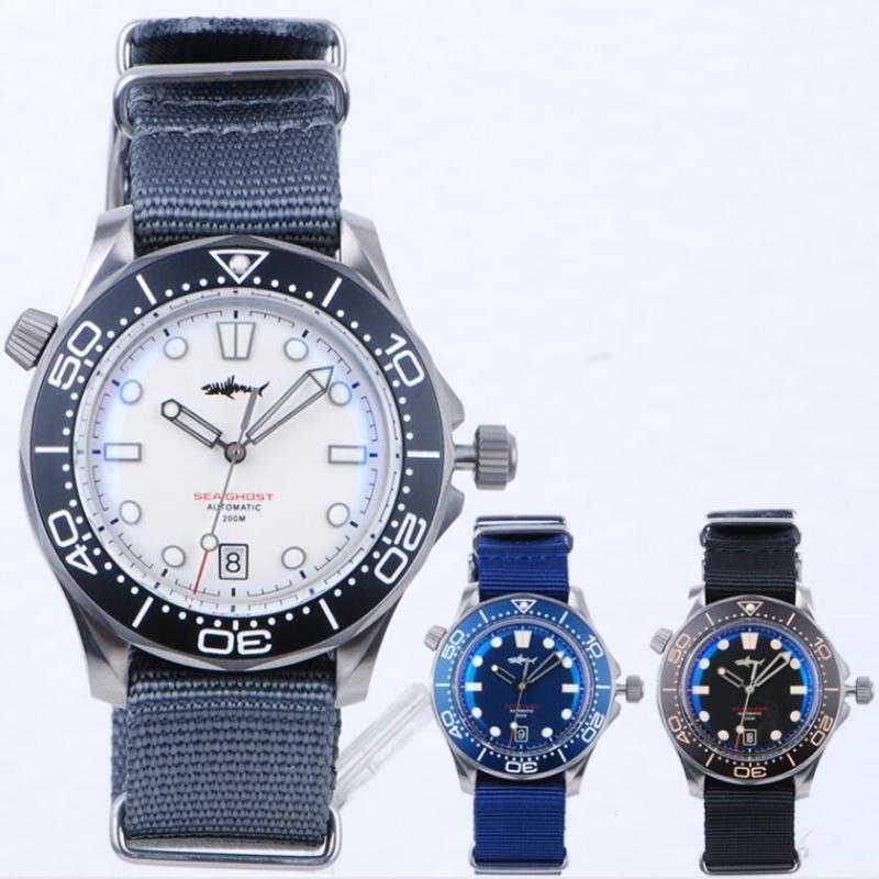 

Heimdallr Sea Ghost Diver Watch Blue Dial Sapphire Titanium Case 200m Water Resistance NH35 Automatic Movement Men's Dive Wristwatches, White