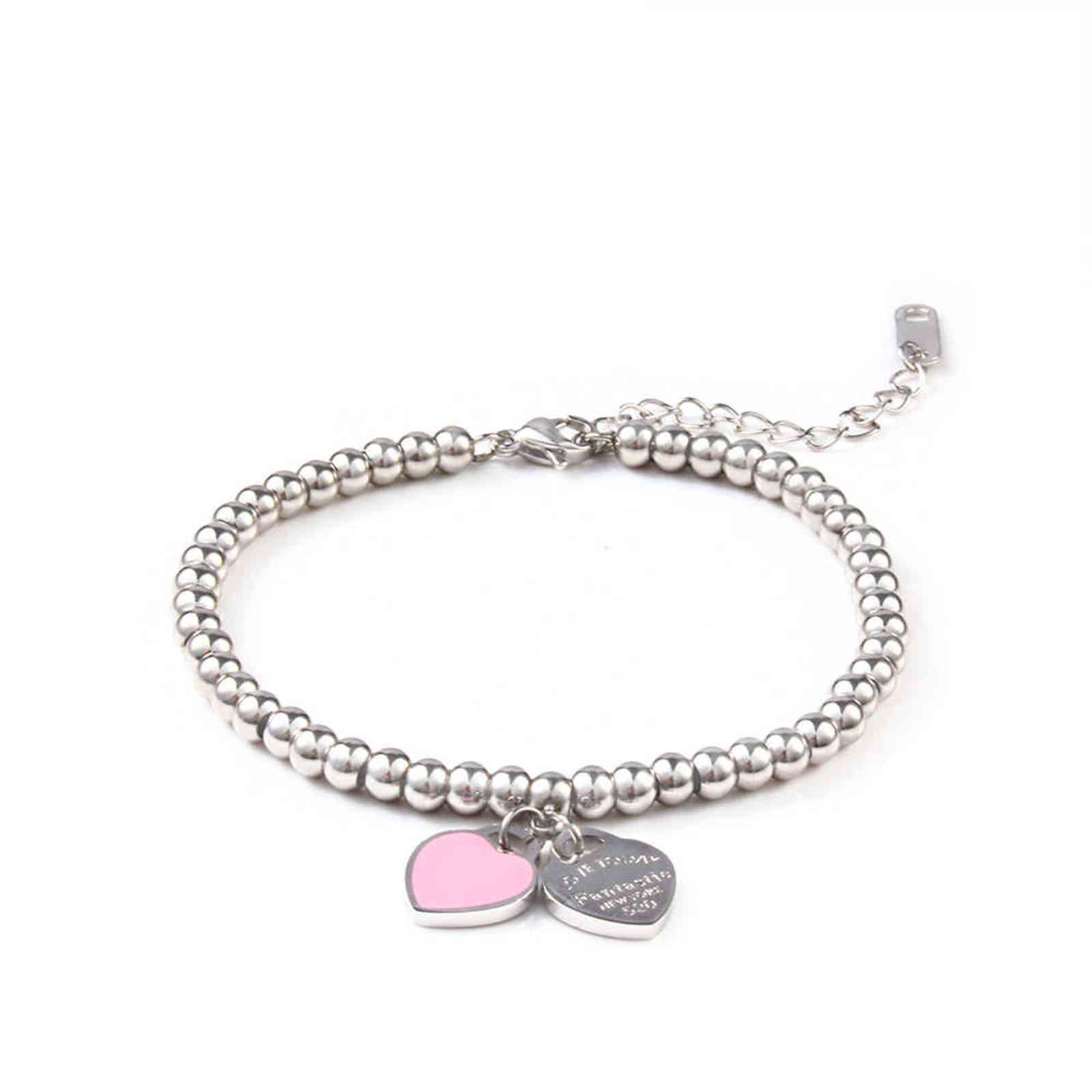 

Charms Heart Bracelet for Women Bangles Beads Femme Gifts Female Stainless Steel Jewelry Friendship
