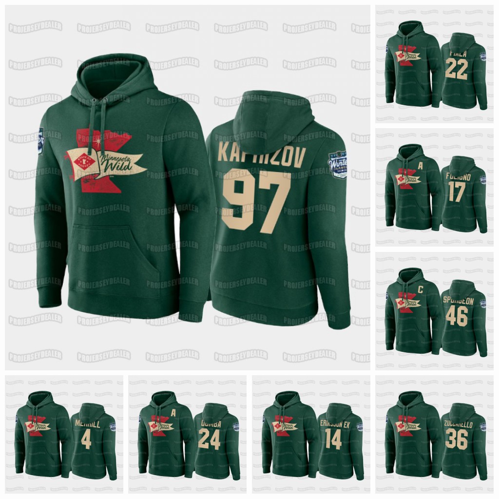 

97 Kirill kaprizov Minnesota Wild 2022 Winter Classic Hoddie Jersey Kevin Fiala Cam Talbot Zach Parise Nick Bjugstad Marcus Foligno Mats Zuc, Black;red