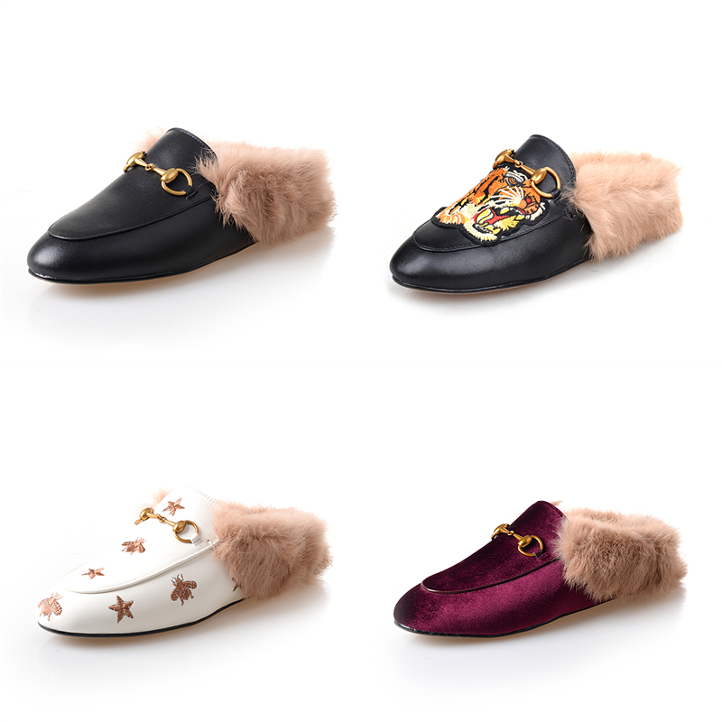 

Womens Fashion GG&#132 Leather Shoes Muller Shoes Casual Slippers Female Lazy Shoes Loafers Flat Half Sandals and Slippers, Black