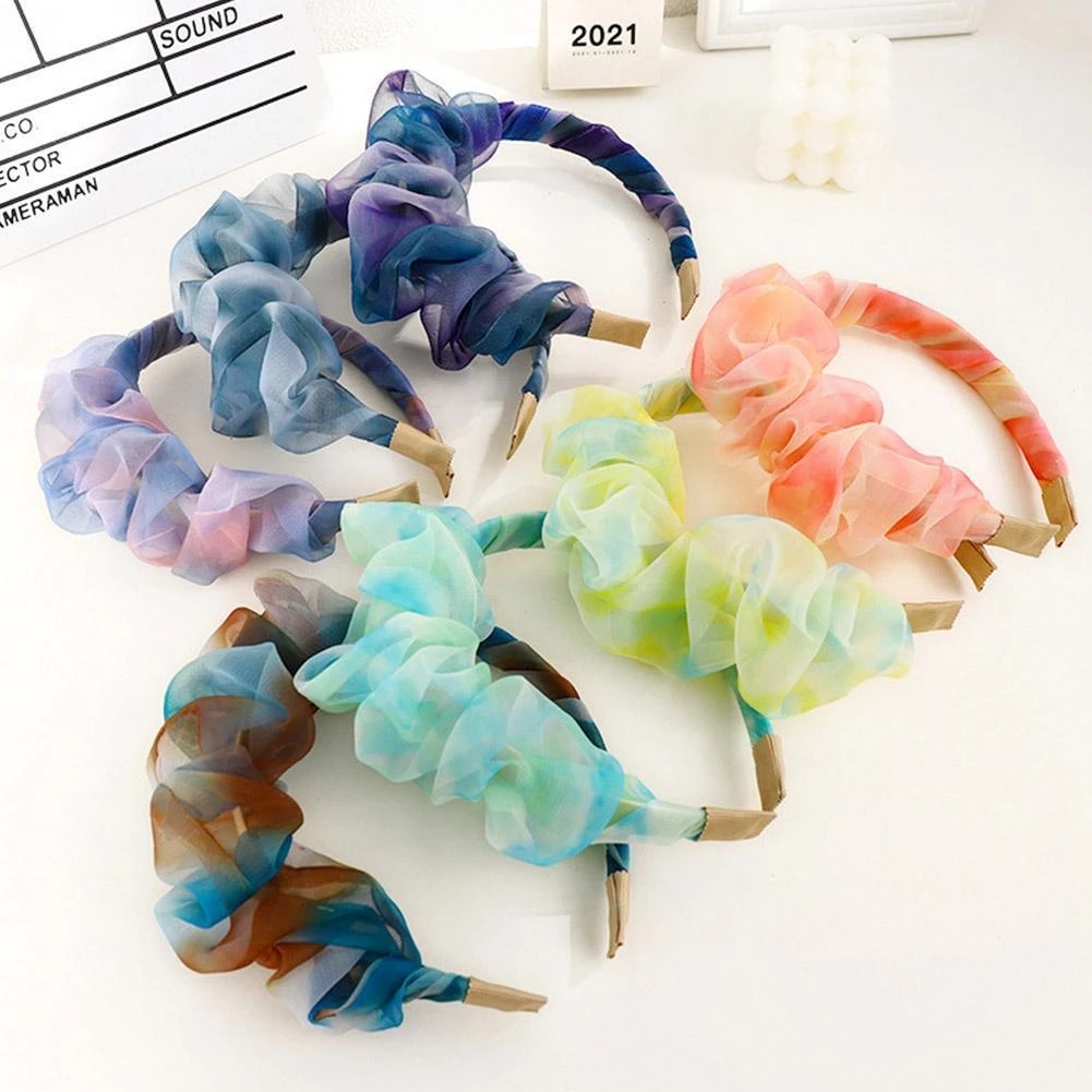 

Colorful Silk Padded Skirt For Women Net Wool Tie-dye Printing Hair Headband Hair Ornament Loop Hair Accessories