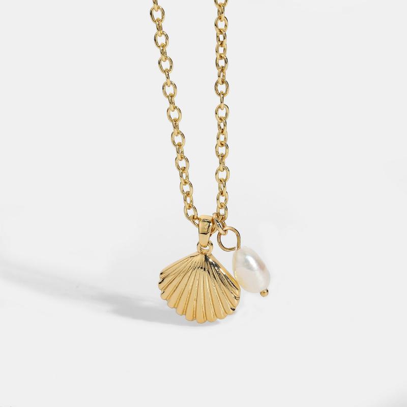 

Pendant Necklaces Baroque Natural Freshwater Pearl Charm Gold Color Shell Neckalce For Women Summer Beach Jewelry Accessories