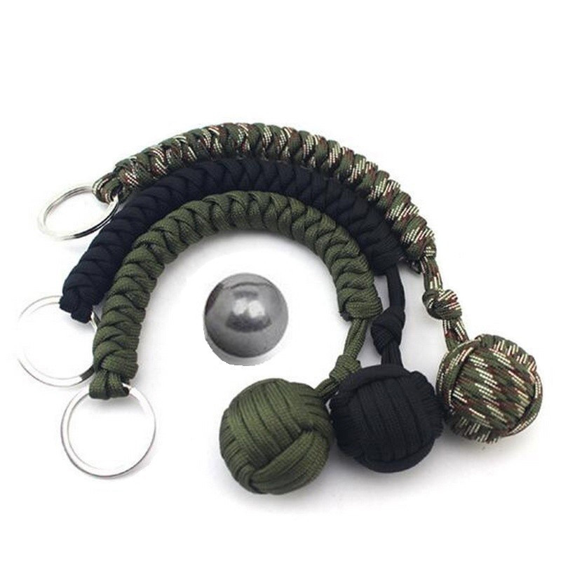 

Rope Braided Chain Outdoor Self-defense Weapons Beads Round Self Defense Keychain For Women OOD5922