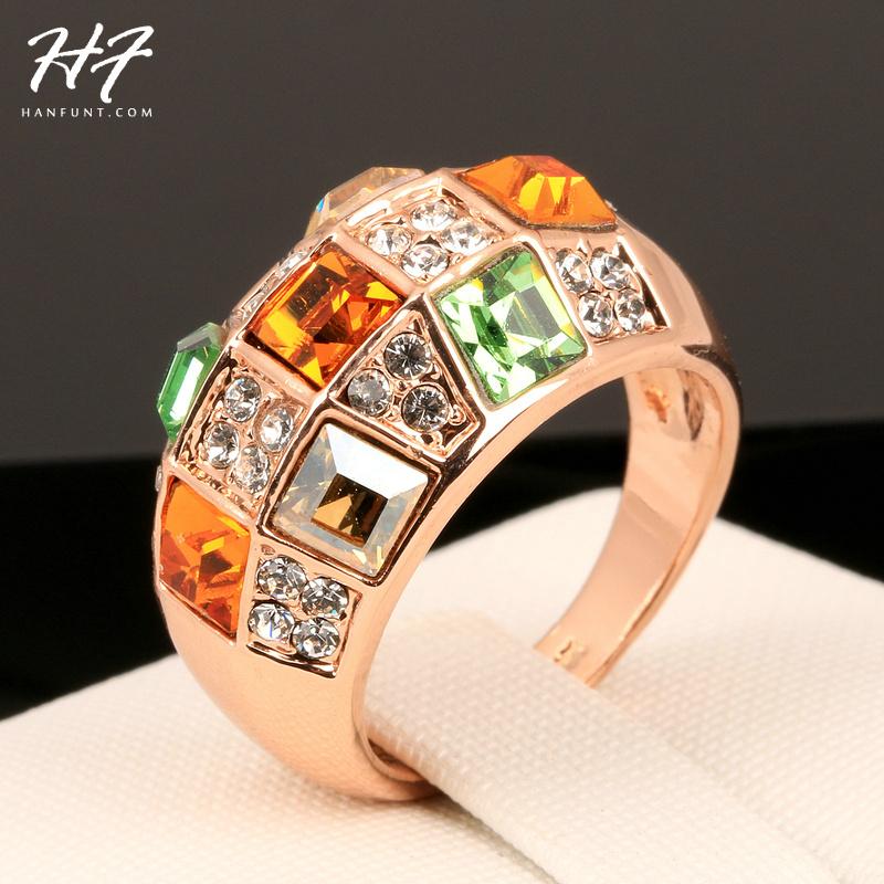 

Cluster Rings R033 Rose Gold Color Ring Jewelry Made With Genuine SWA ELEMENTS Crystals From Austria 4 Multi Size Sale, Golden;silver