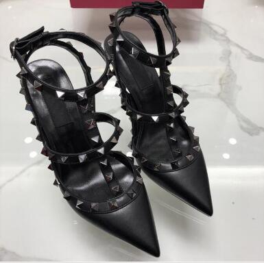 

Women Pumps Wedding Sandals Slides Shoes Ladies Designer High Heels Slippers Sandal Nude Fashion Ankle Straps Rivets Shoes Sexy High Heels Bridal Shoe, Black