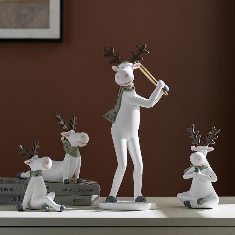 

Nordic Modern Lovely Wind Yoga Deer Ornament Model Creative Elk Resin Statue Crafts Living Room Desktop Home Decoration Decorative Objects &