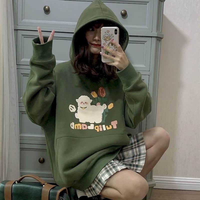 

Women' Hoodies & Sweatshirts Hoodie Autumn Winter 2021 Style Japanese College Kawaii Lamb Print Loose Plus Thicken Sweatshirt Women Soft Cu, Yellow
