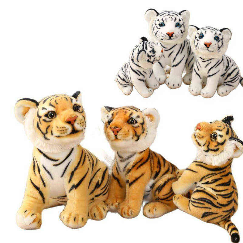 

23-33cm Cute lifelike Tiger Stuffed Animals White Tigers Plush Toy Real-life Wild Forest Animals Kids Toy Gift for Boy Baby HUg Y211119