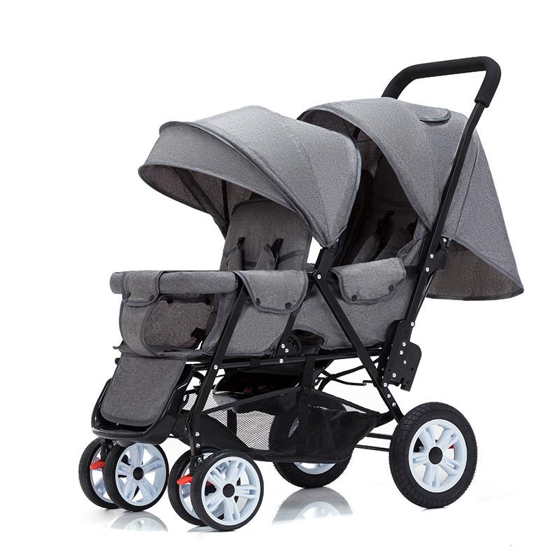 

Strollers# Twin Baby Stroller Can Sit And Lie Carriage High Landscape Lightweight Collapsible Double Seat Carts 0-4 Years Old