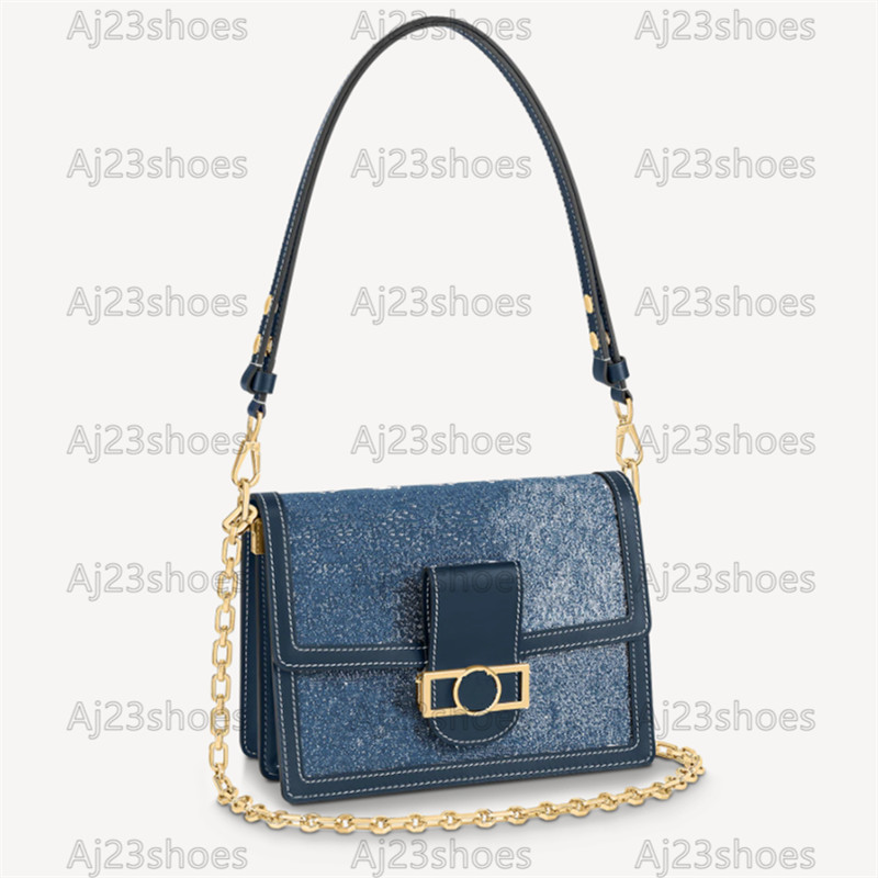 

Dauphine MM handbags M59631 designer Bag Vintage Fashioned Faded Denim Jacquard Navy-Blue Purse Wallet Monograms Pattern Flap Shoulder Messenger bag, 01