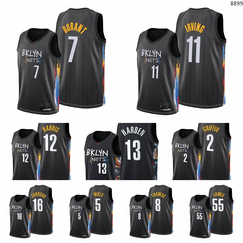 

BrooklynNetsMen James Harden Kevin Durant Kyrie Irving Blake Griffin Joe Harris Patty Mills Cameron Thomas 2020-21 Black City Basketball Jersey Size S-3XL