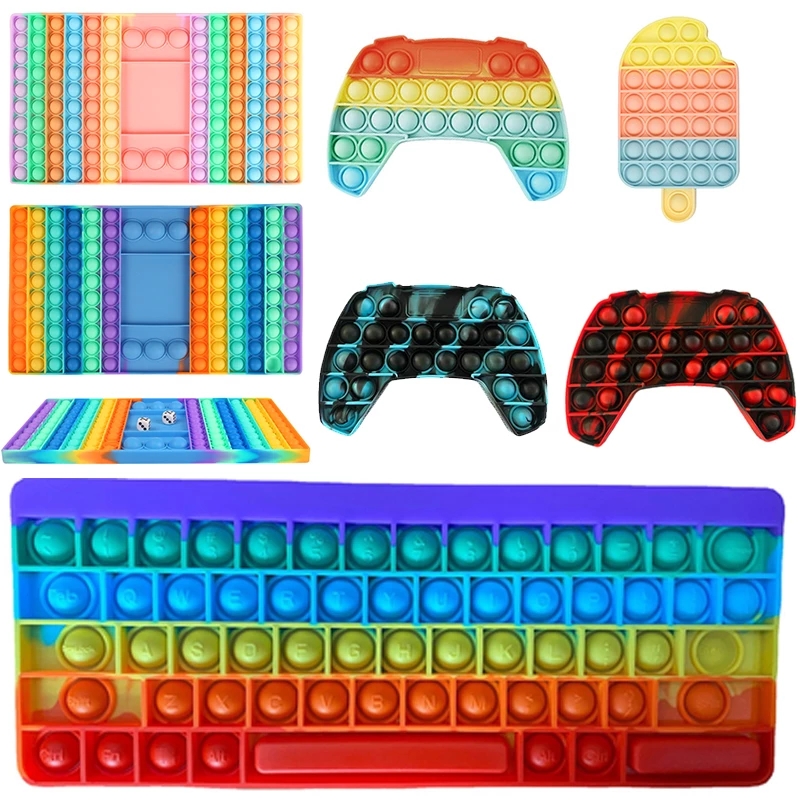 

Big Fidget Game Rainbow Chess Board Decompression Toy Antistress Keyboard Gamepad Push Bubble Sensory Parent-Child Party Favor
