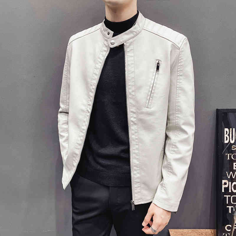 

2021 new men's casual et korean slim fit baseball motorcycle suit leather coat, Black;brown