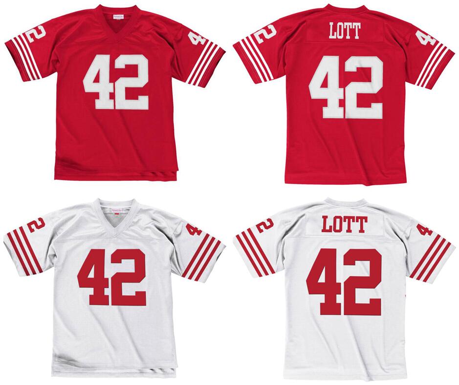 Maillot de football cousu 42 Ronnie Lott 1990 Mitchell Ness rétro Rugby Jerseys Men Women Youth S-6XL