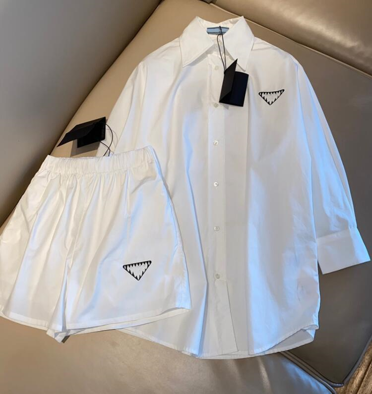 

PRABRANDS Women's Shirt Shorts Pants Two Piece Sets High Quality Classic Luxury Designer Black White Long sleeve T-shirt Beach Short Casual Suit